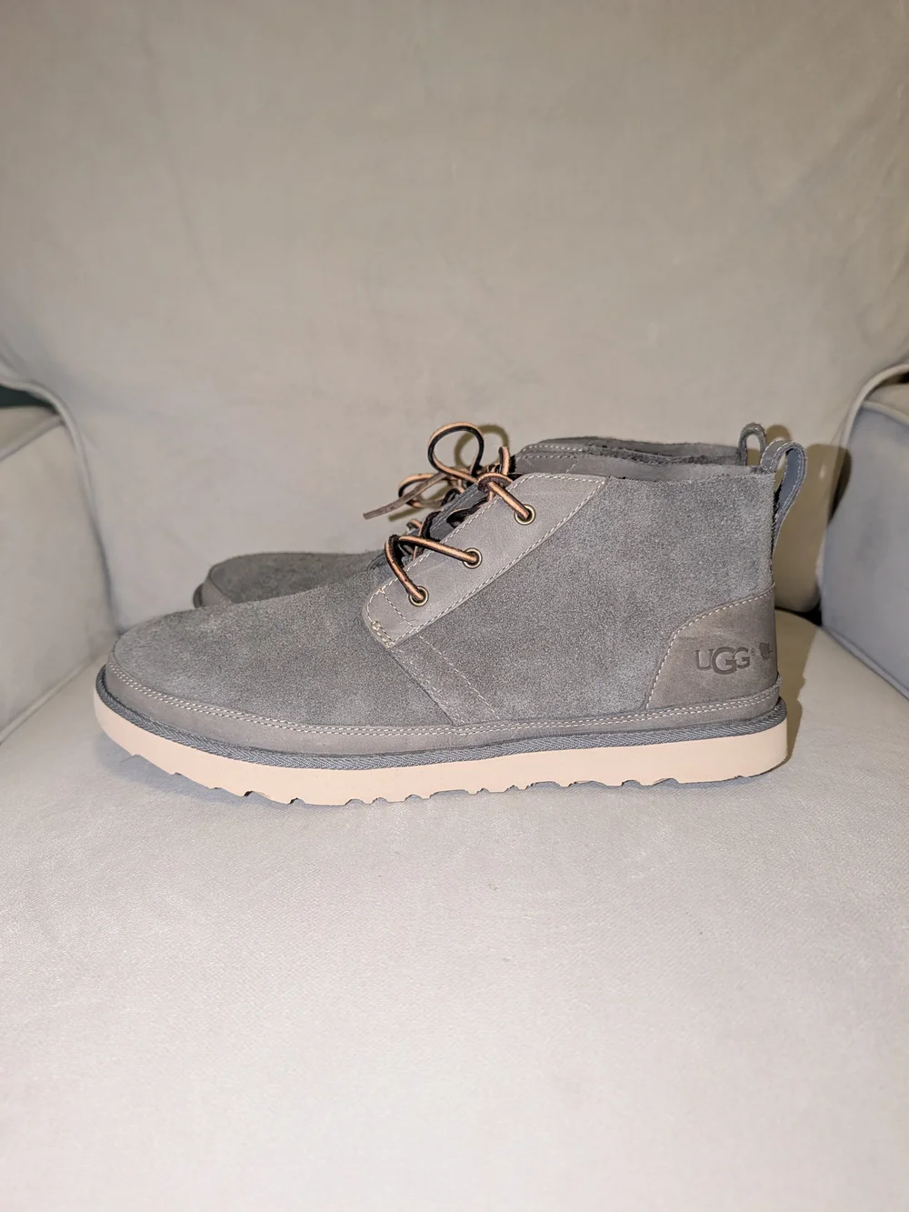 Men's Size 13 UGG Grey Suede Chukka Boots with Cream Sole